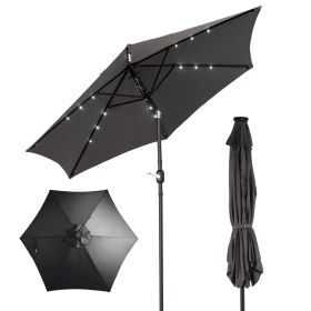 9ft Solar LED Patio Umbrella with Push Button Tilt & Crank, 6 Ribs Waterproof Polyester Outdoor Market Table Umbrella for Garden Backyard Pool, G