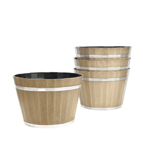 Set of 4 Large 11.81-inch Whiskey Barrel-Style Planters with Drainage Holes, Durable Plastic Flower Pots for Indoor and Outdoor Use