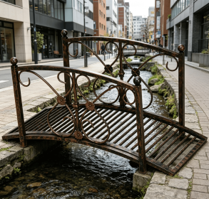 Rust Brown 3.3' Metal Garden Bridge Decorative Classic Footbridge with Safety Railings for Backyard Pond Creek