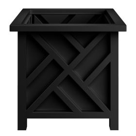 Outdoor Lattice Planter Box - 15.5-Inch Plant Pot, Black