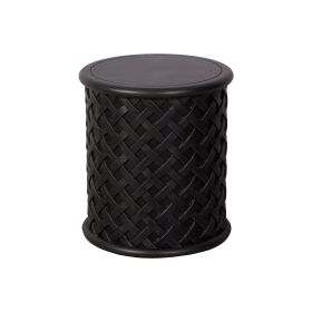 Afterglow Terrafab Material Outdoor Round Side Table, Grid Woven Texture Decorative Garden Stool