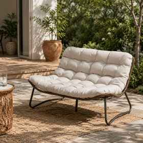 Patio Loveseat Sofa, Outdoor Wicker Loveseat with Luxury Thick Cushion, All-Weather Patio Furniture Set