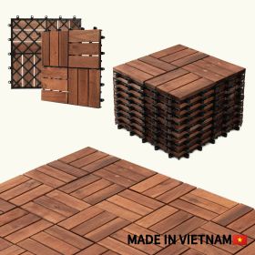 27pcs Interlocking Deck Tiles 11.8" x 11.8", Patio Flooring Outdoor Waterproof, Acacia Wood Tiles All Weather, Floor Tiles for Balcony, Backyard