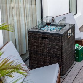 24" Propane Gas Fire Pit Table, 50000 BTU Square Fire Pit, Tile Tabletop with Beautiful Wicker Base for Outside Patio Deck Garden Courtyard-Espre