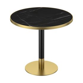 31.5" Round Modern Tulip Dining Table, Sintered Stone Tabletop with Luxury Faux Marble Print, Stainless Steel Bracket Base, Scratch & Wear Resist (Color: as Pic)