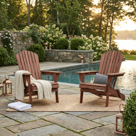 Wooden Outdoor Folding Adirondack Chair Set of 2 Wood Lounge Patio Chair for Garden,Garden, Lawn, Backyard, Deck, Pool Side, Fire Pit,Half Assemb (Color: as Pic)